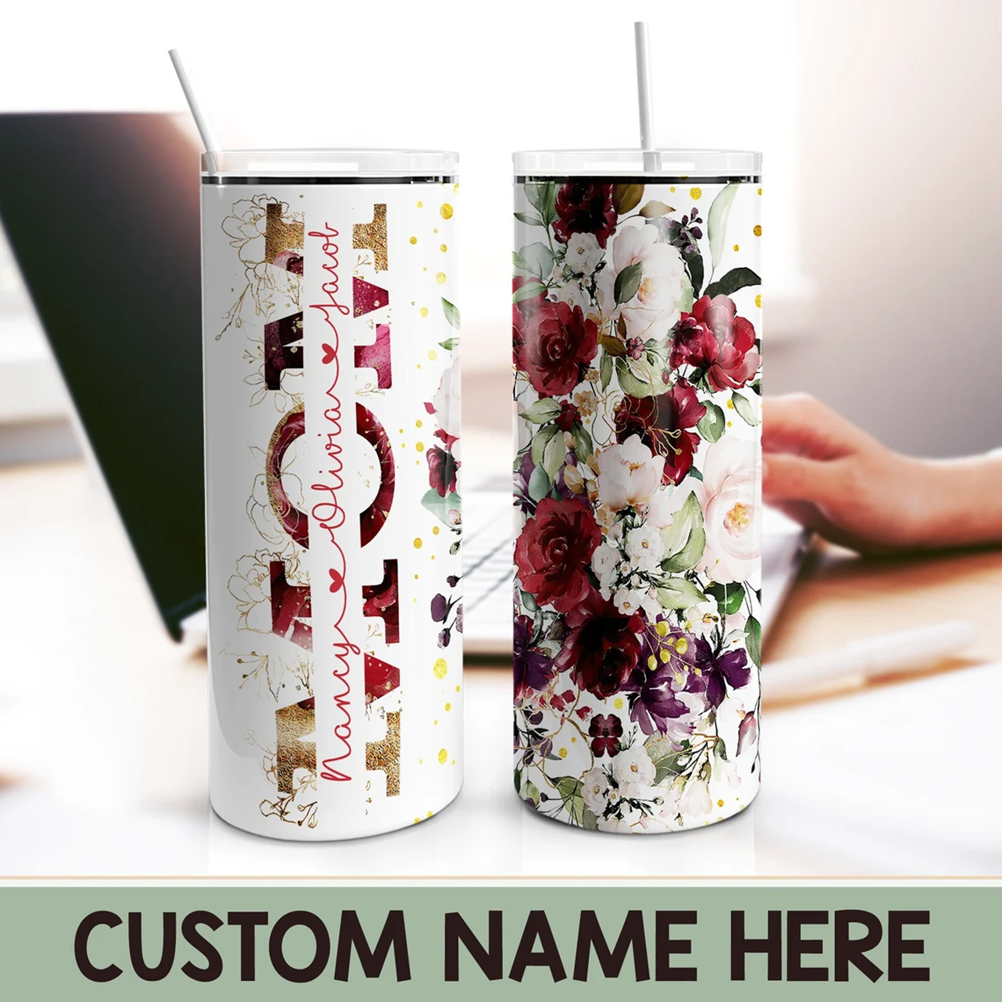 Personalized Floral Mom Tumbler With Kids Names Custom Mom Tumbler With Kids Names Mom Cup Custom Mothers Day Gift Gifts For Mom
